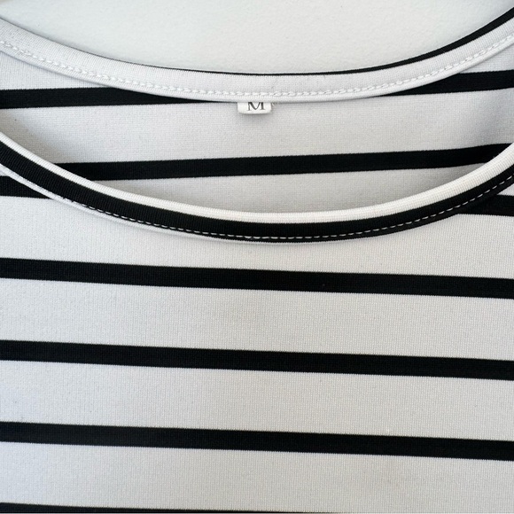 Women’s Peplum Striped White & Black Blouse Top - Picture 4 of 4